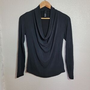 Bobbi LA Cowl Neck Modal Long Sleeve Tee Washed Black sz XS